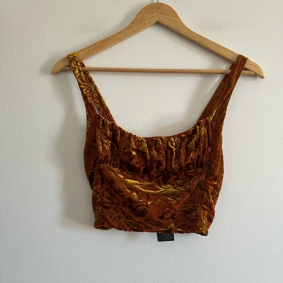 Urban Outfitters Tops - Urban Outfitters Brown/Orange Velvet Smock Floral Cropped Tank Top size Small